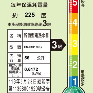 Alternative view of 電光牌TENCO 15加侖超倍容電能熱水器 ES-91015DG
